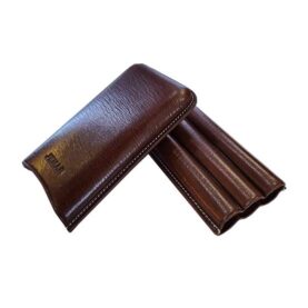 JEMAR LEATHER CIGAR CASE 3 FINGER CORONA - MARON/BROWN