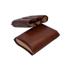 JEMAR LEATHER CIGAR CASE 3 FINGER ROBUSTO - MARON/BROWN