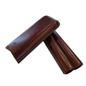 JEMAR LEATHER CIGAR CASE 2 FINGER CORONA - MARON/BROWN