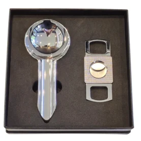 BLD CIGAR ASHTRAY AND CIGAR CUTTER SET - POLISHED CHROME