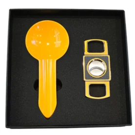 BLD CIGAR ASHTRAY AND CIGAR CUTTER SET - YELLOW/BLACK